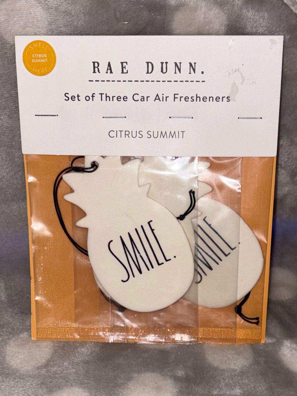 Rae Dunn Smile Citrus Summit Car Air Fresheners - Pack of Three - NEW